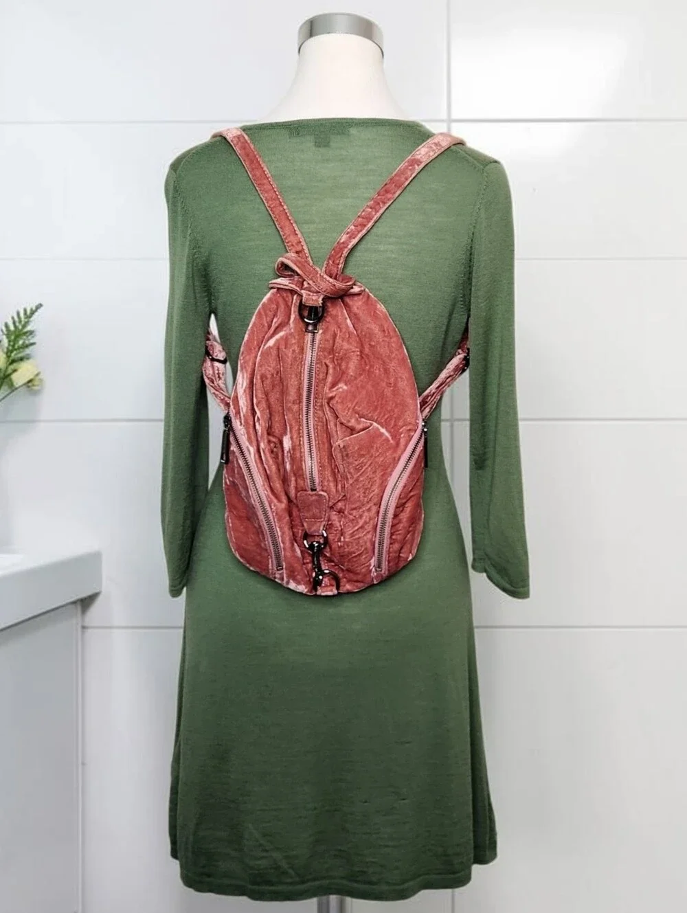Rebecca Minkoff Julian Pink Crushed Velvet Backpack Purse Bag